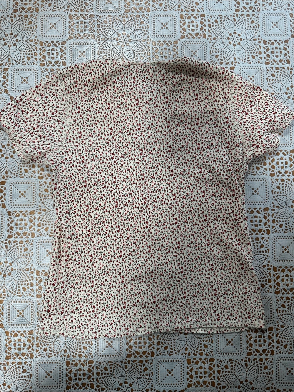 Faded Glory Large Floral Ribbed Henley Top Y2K Cottagecore Red Cream - Picture 5 of 5